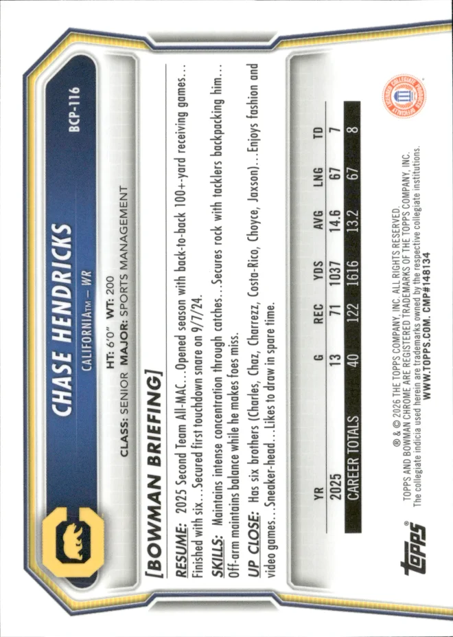 Chase Hendricks card back