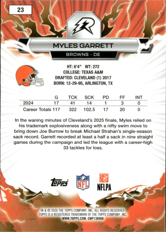 Myles Garrett card back