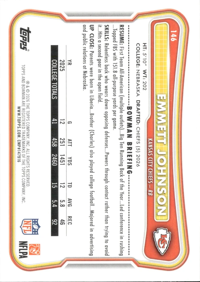 Emmett Johnson card back
