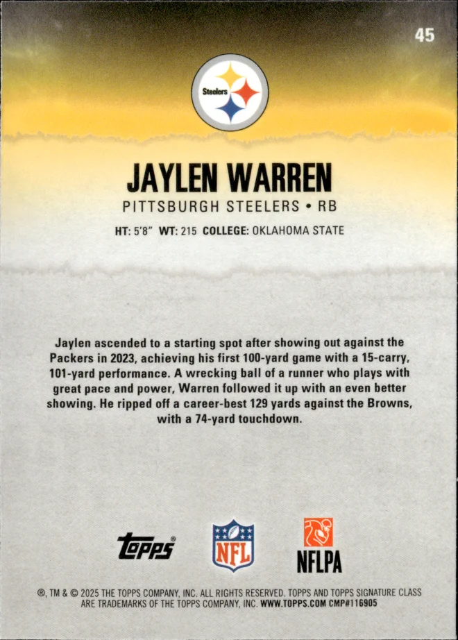 Jaylen Warren card back