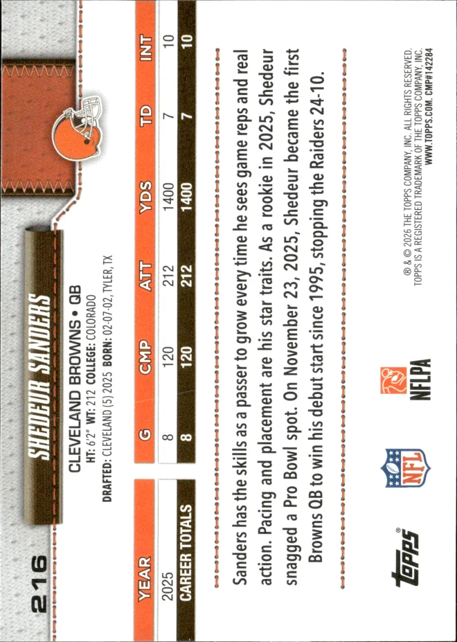 Shedeur Sanders card back