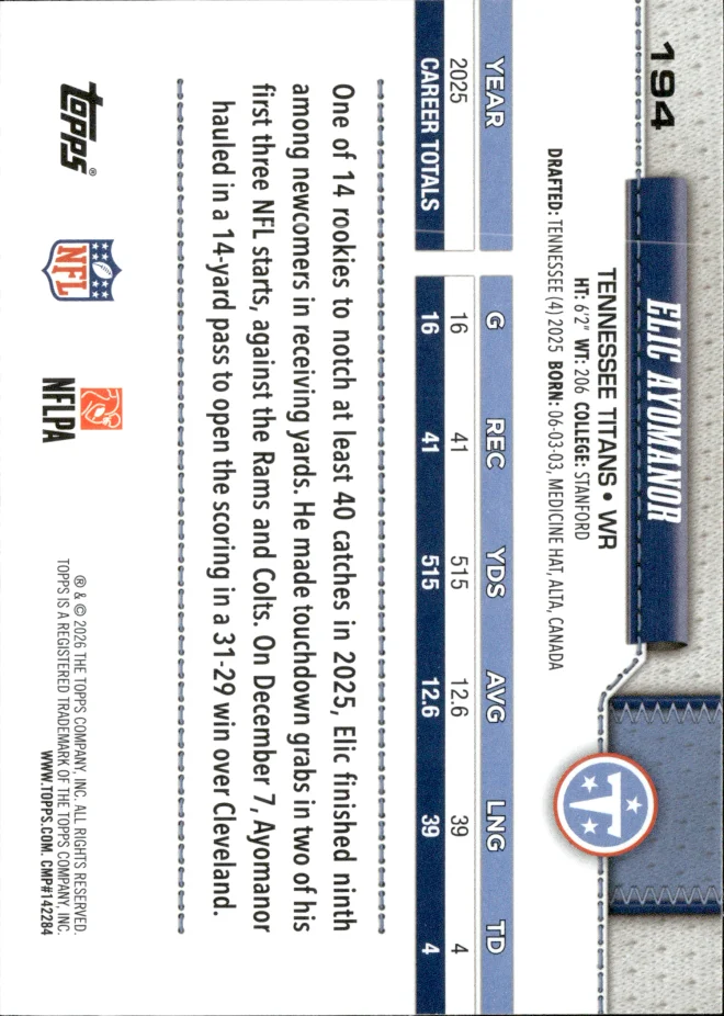 Elic Ayomanor card back