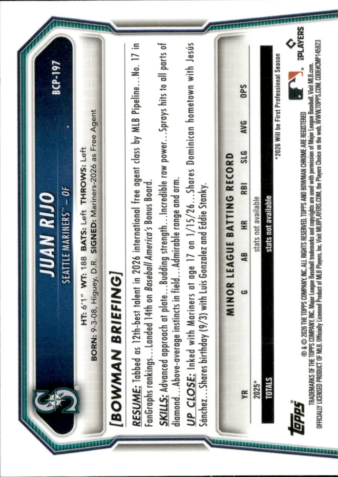 Juan Rijo card back