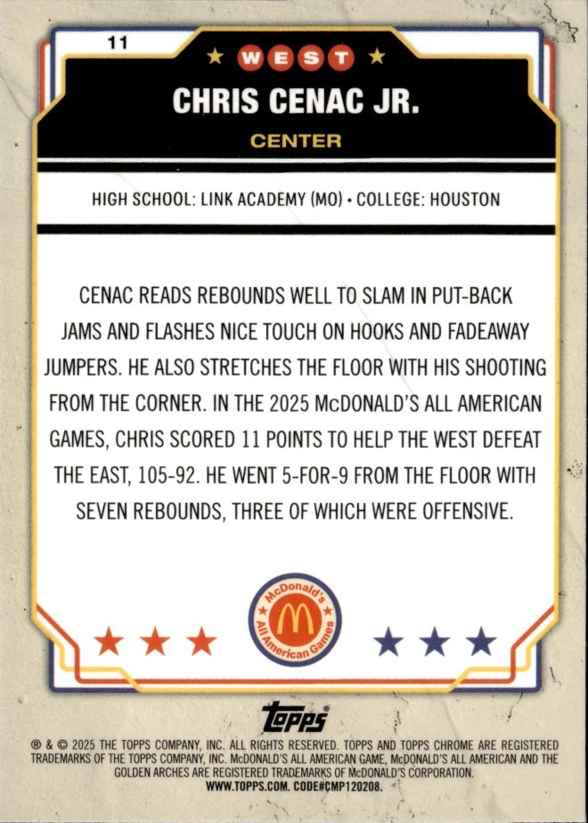 Chris Cenac Jr. card back