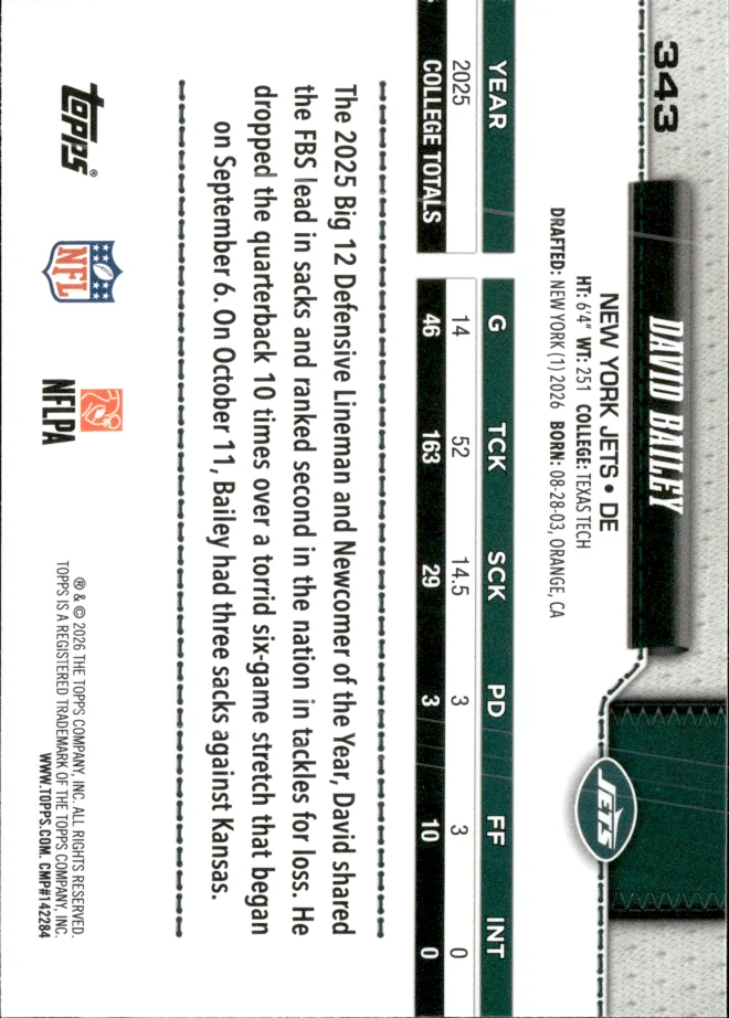 David Bailey card back