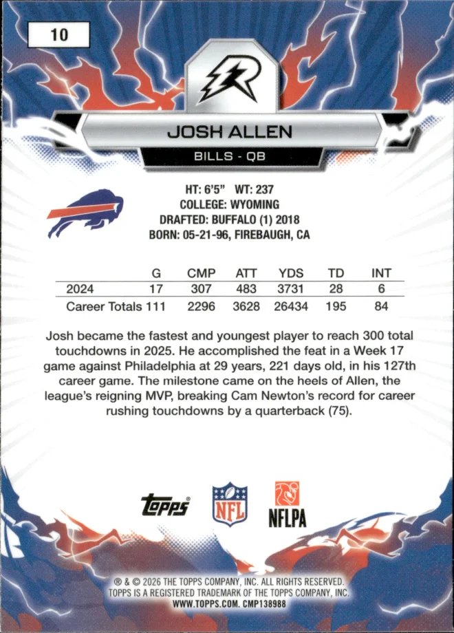 Josh Allen card back