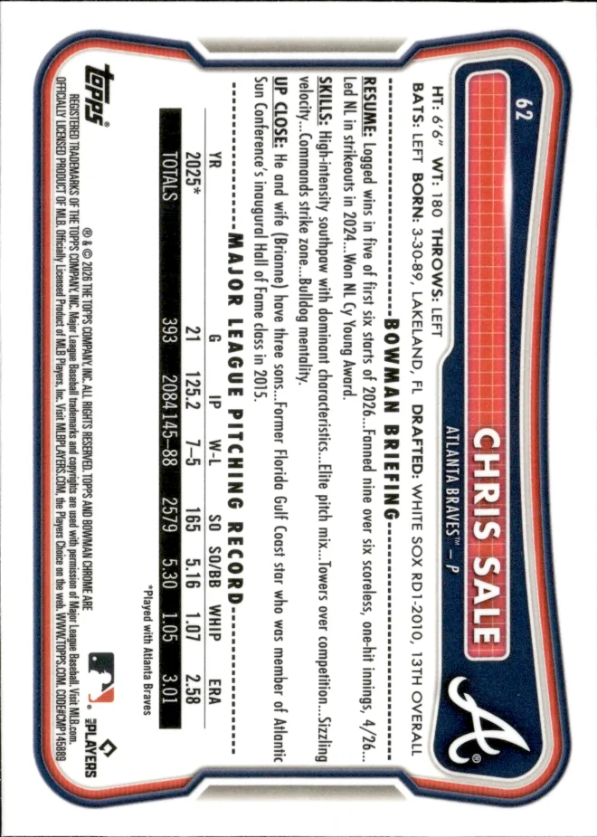 Chris Sale card back