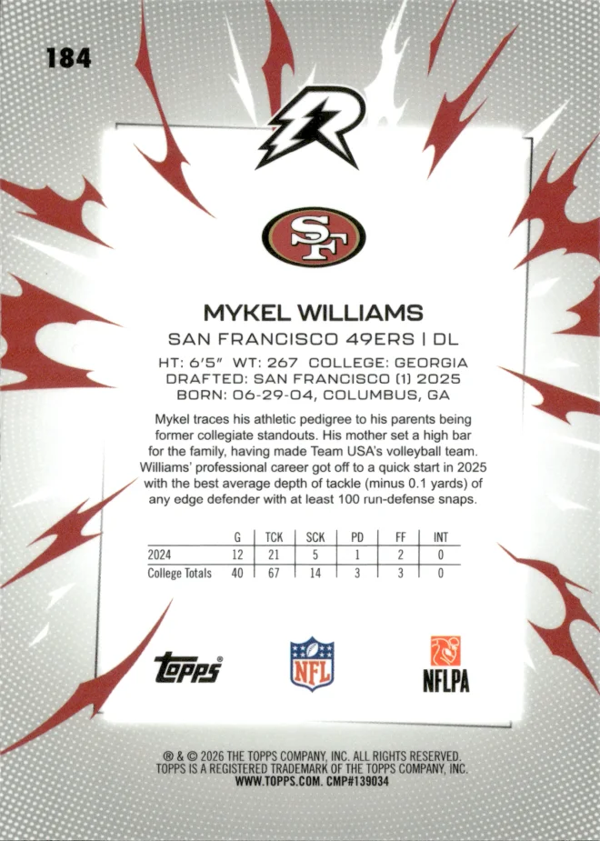 Mykel Williams card back