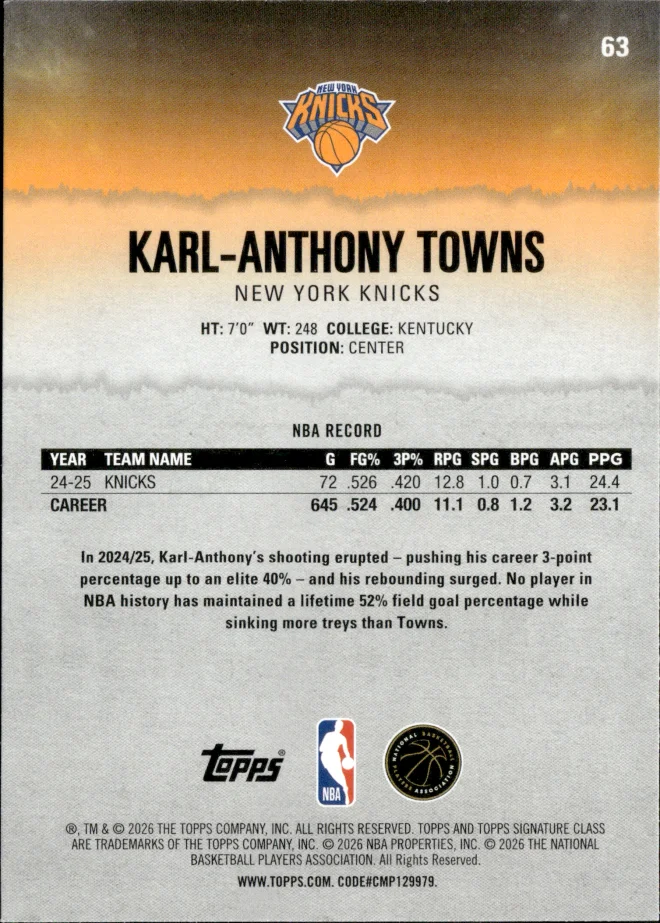 Karl-Anthony Towns card back