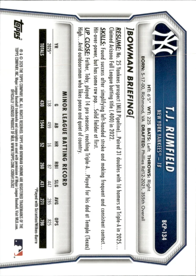 T.J. Rumfield card back