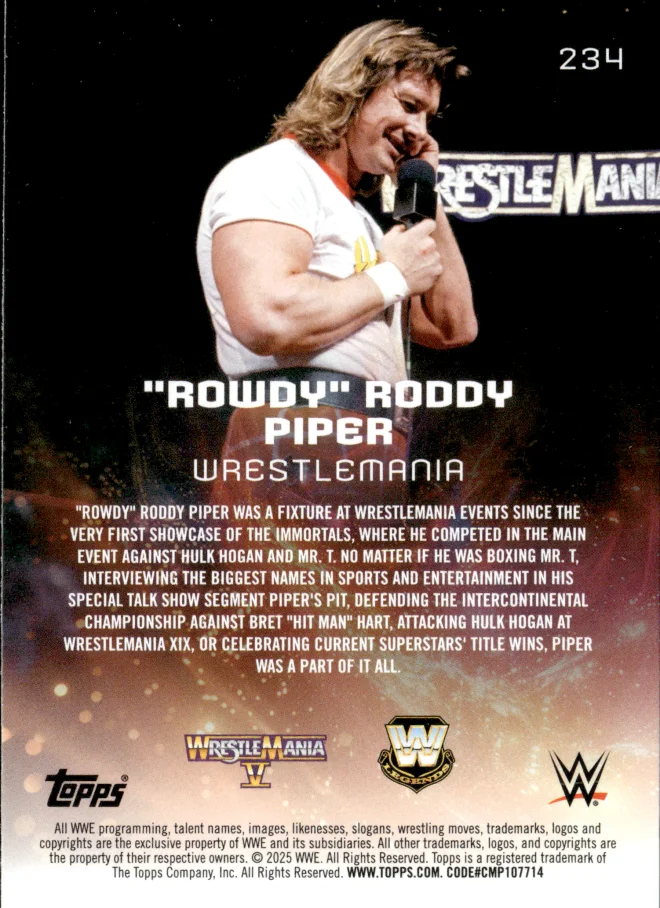"Rowdy" Roddy Piper card back