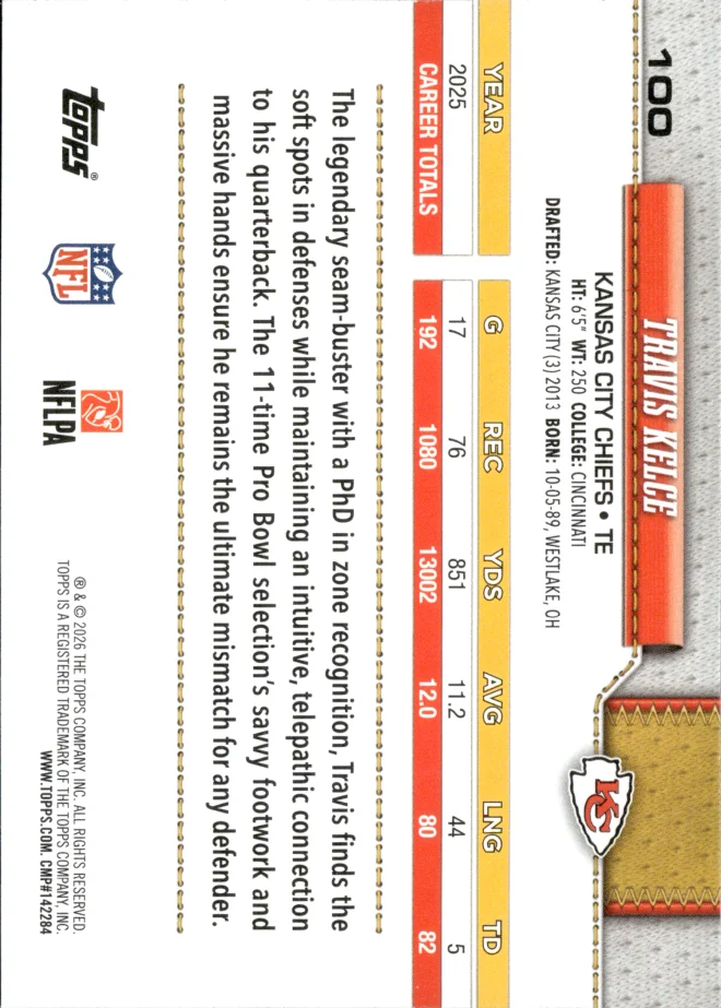 Travis Kelce card back