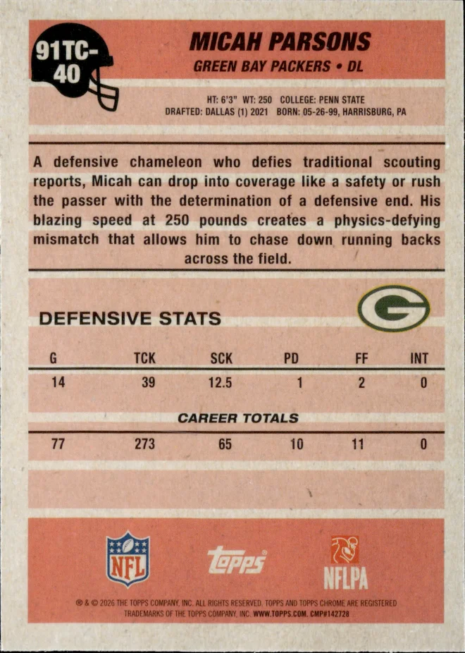Micah Parsons card back