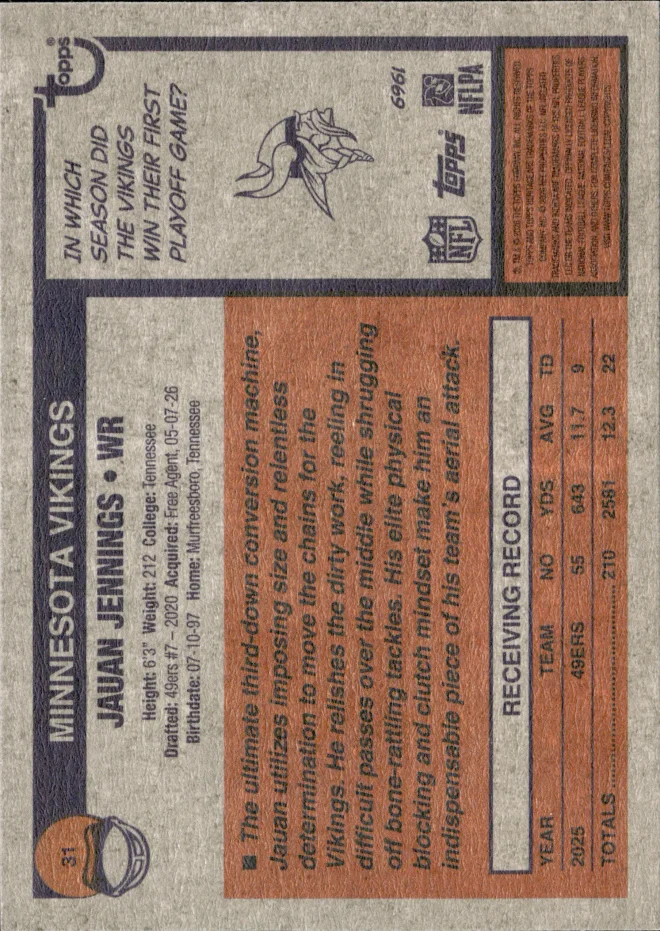 Jauan Jennings card back