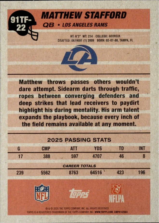 Matthew Stafford card back
