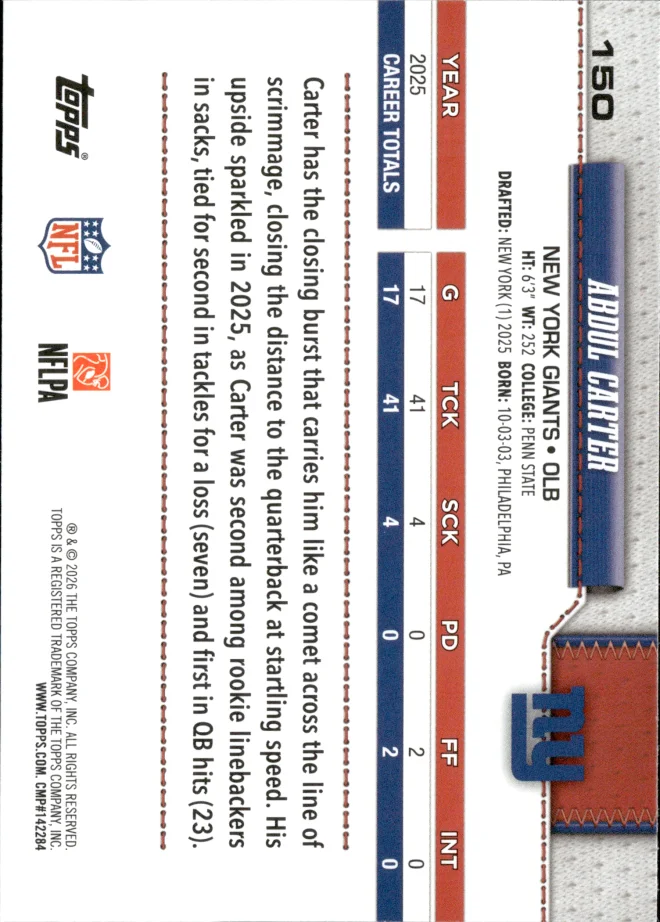 Abdul Carter card back