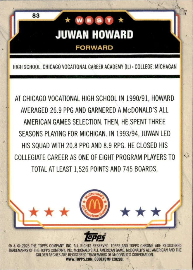 Juwan Howard card back