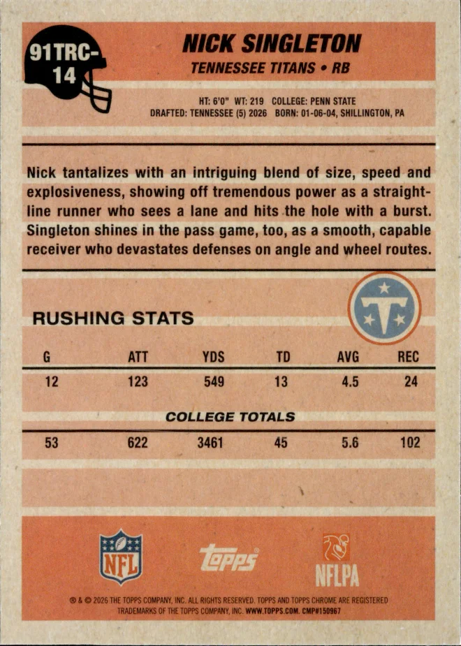 Nick Singleton card back