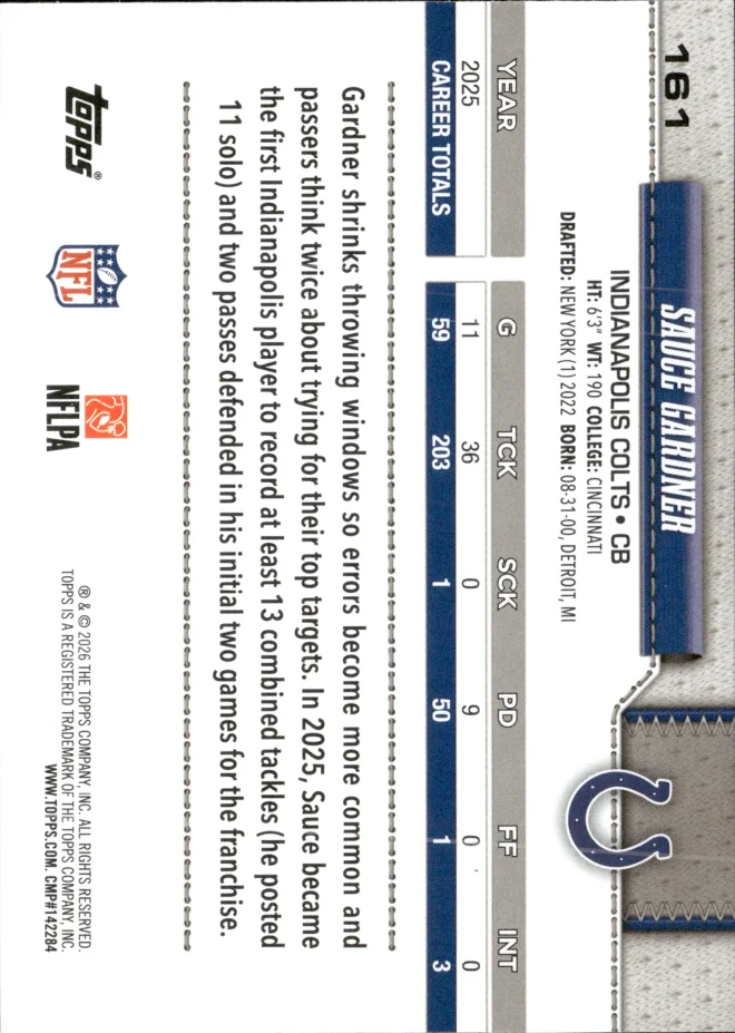Sauce Gardner card back