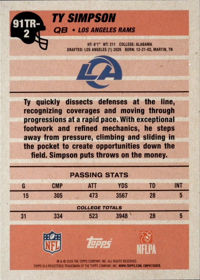 Ty Simpson card back