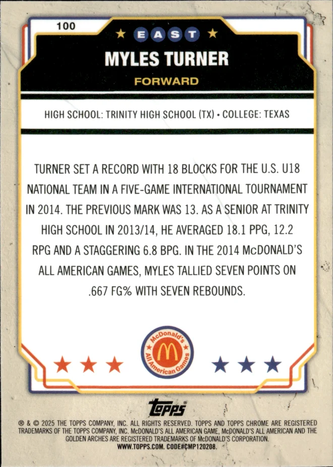 Myles Turner card back