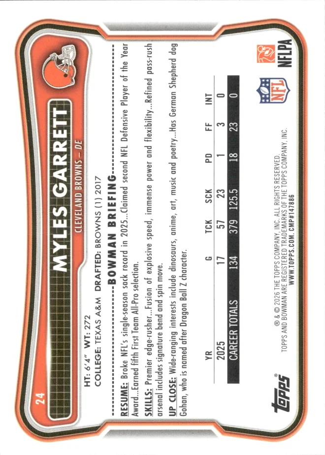 Myles Garrett card back