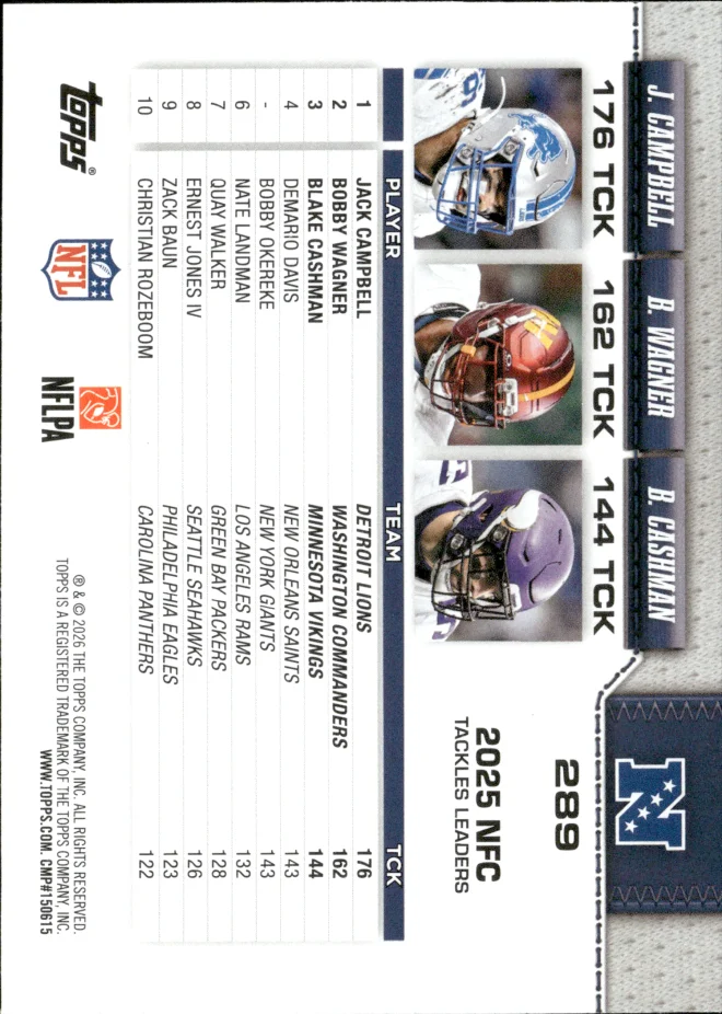 Jack Campbell / Bobby Wagner / Blake Cashman card back