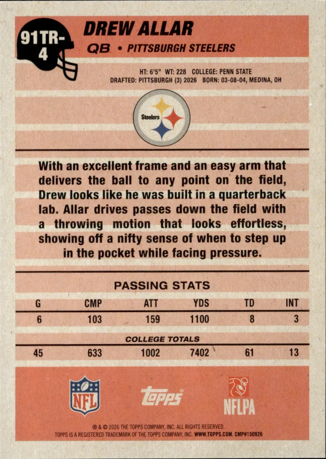 Drew Allar card back