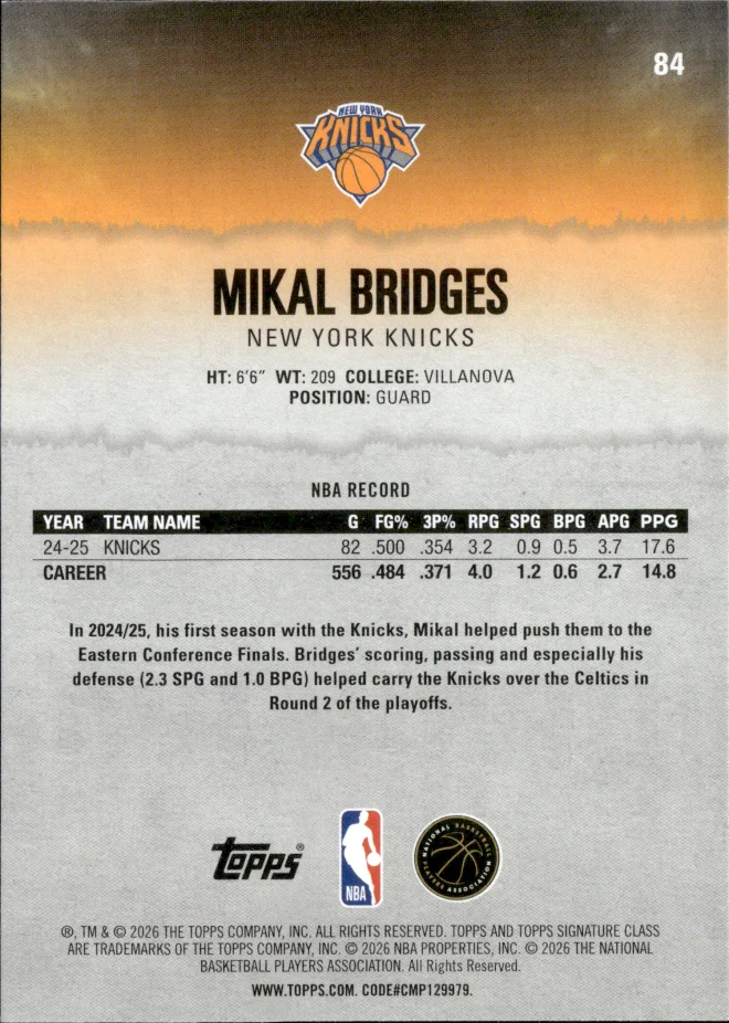 Mikal Bridges card back