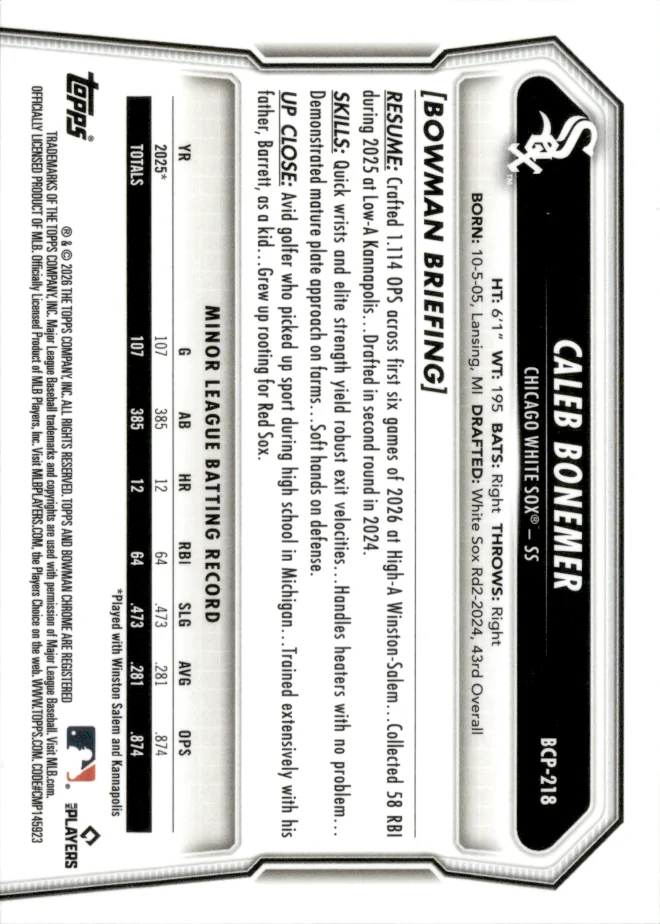Caleb Bonemer card back