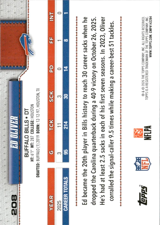 Ed Oliver card back
