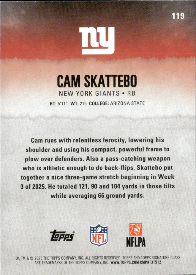 Cam Skattebo card back