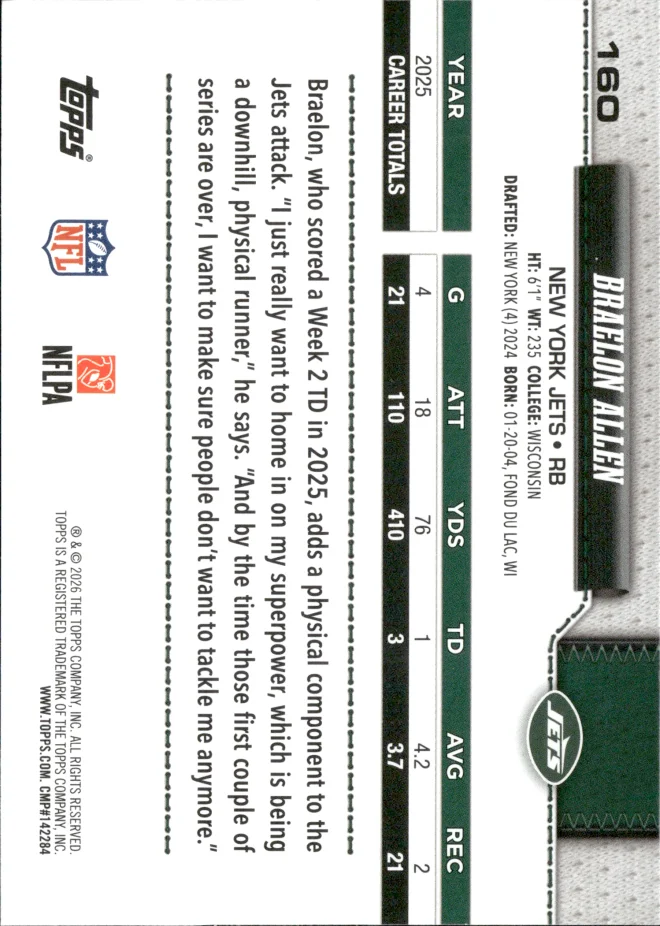 Braelon Allen card back