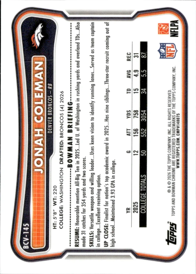 Jonah Coleman card back