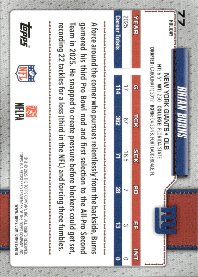 Brian Burns card back
