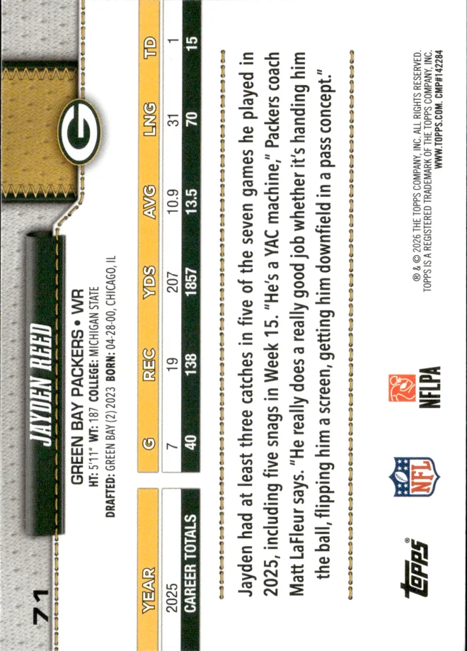 Jayden Reed card back