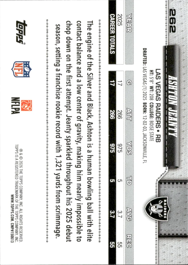 Ashton Jeanty card back