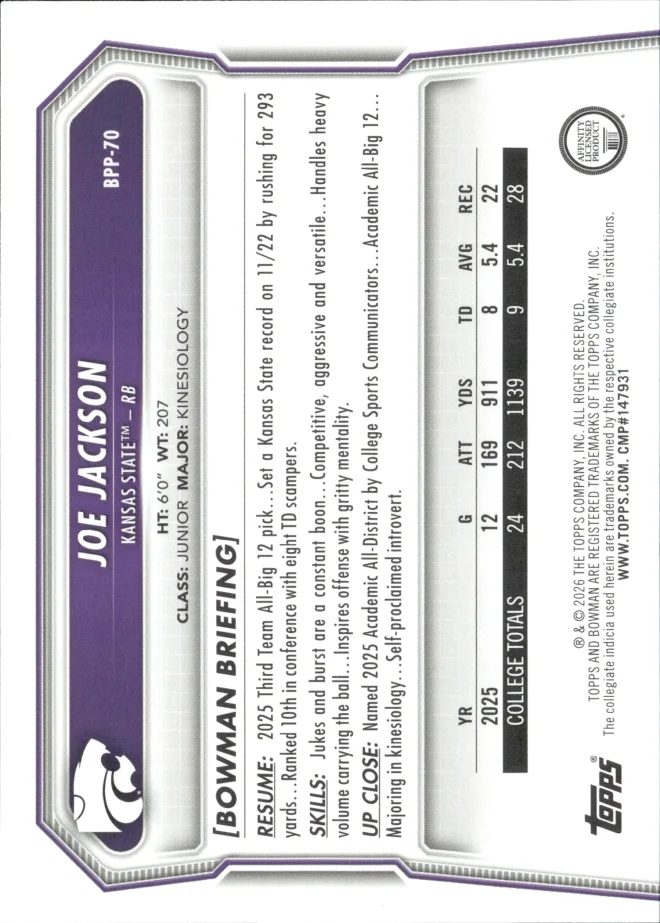 Joe Jackson card back
