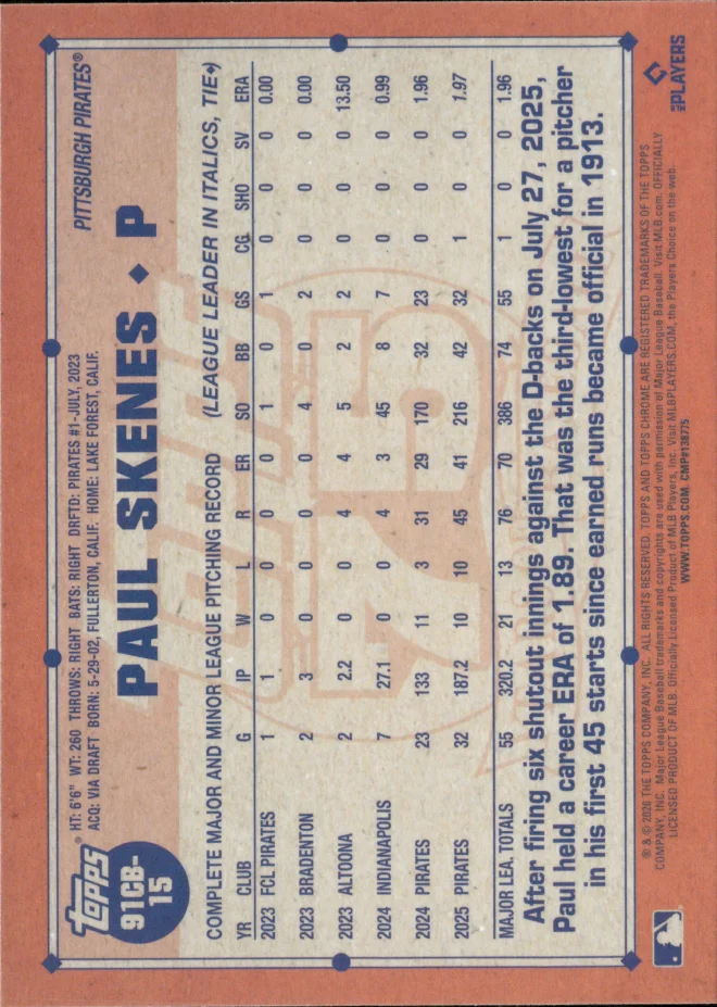 Paul Skenes card back
