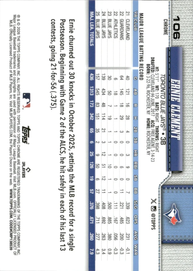 Ernie Clement card back