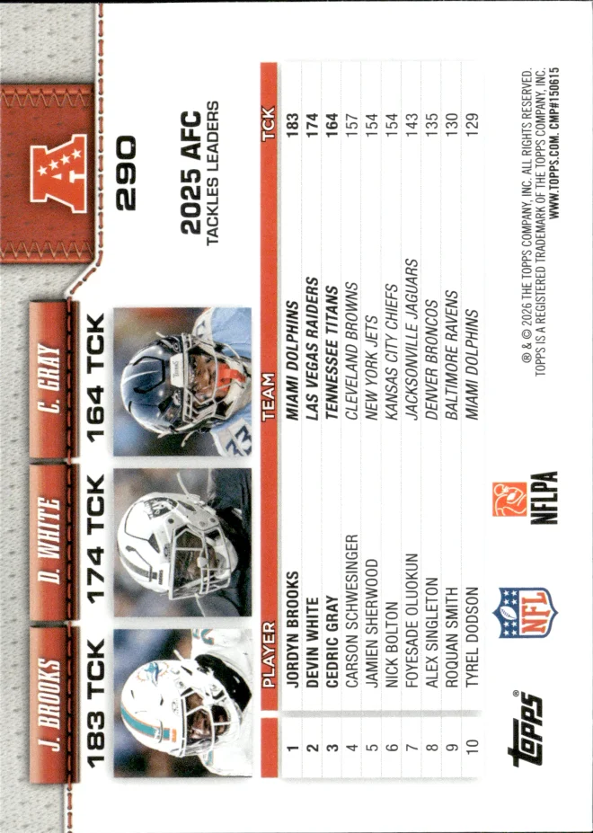 Jordyn Brooks / Devin White / Cedric Gray card back