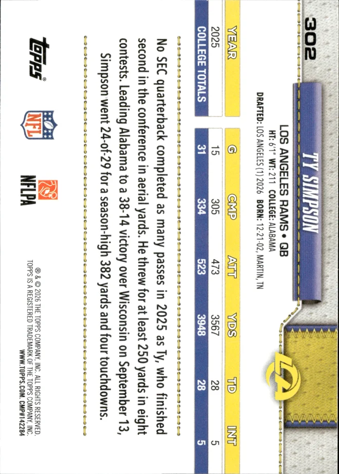Ty Simpson card back