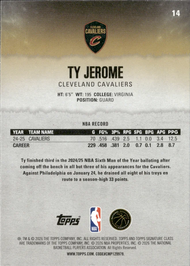 Ty Jerome card back