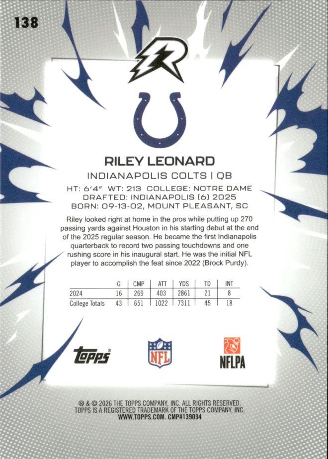 Riley Leonard card back
