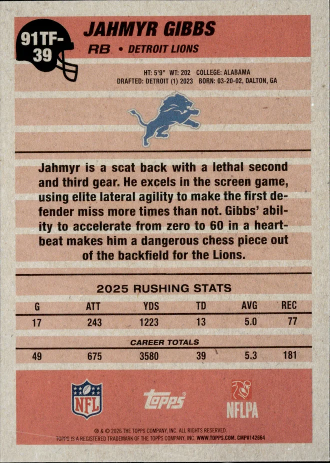 Jahmyr Gibbs card back