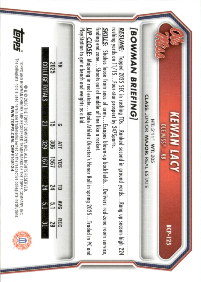 Kewan Lacy card back