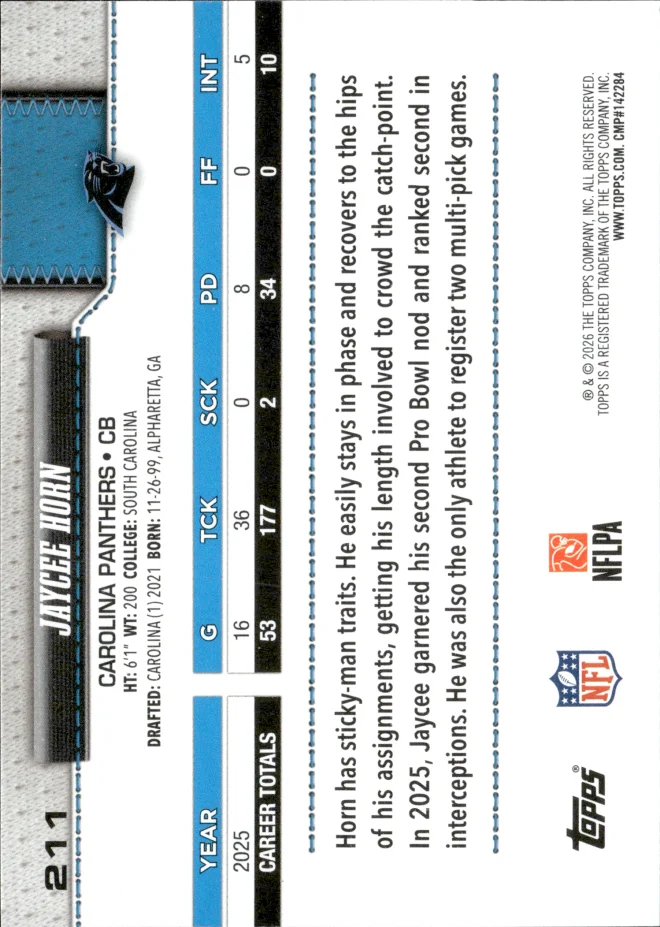 Jaycee Horn card back