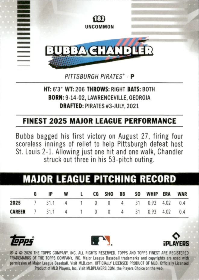 Bubba Chandler card back