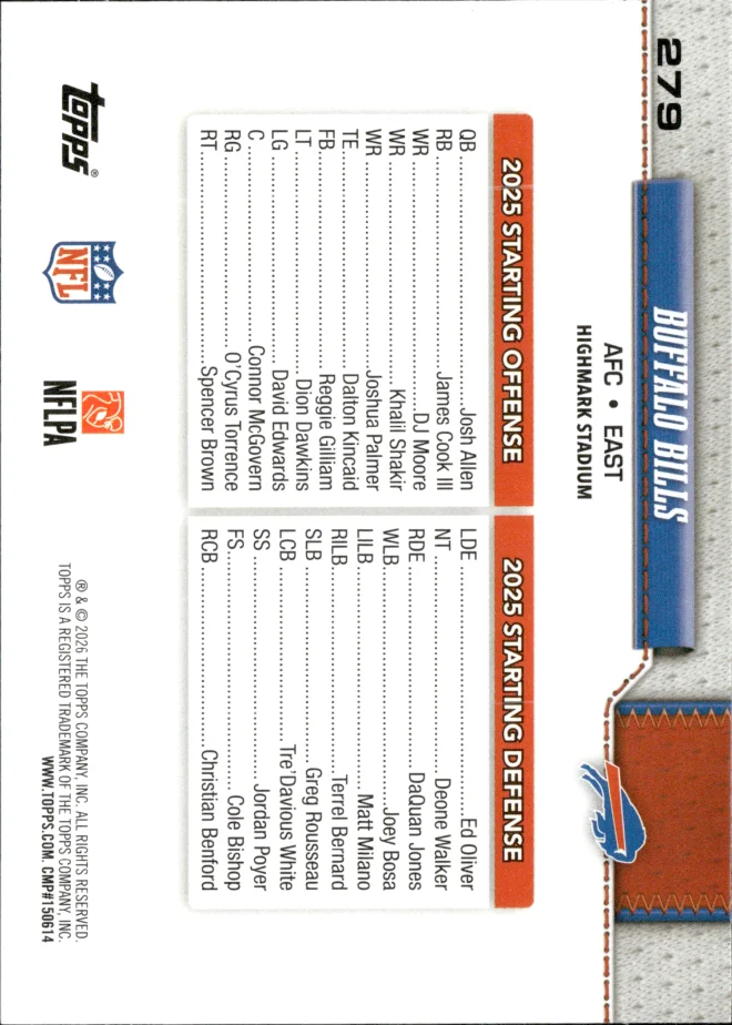 Buffalo Bills card back