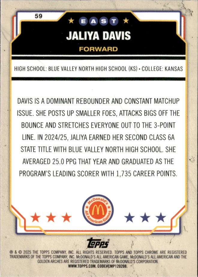 Jaliya Davis card back